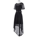 Grace Karin Kurze Ärmel Rundhals High-Low Schwarz Lace Abendkleid 8 Größe GK001071-1